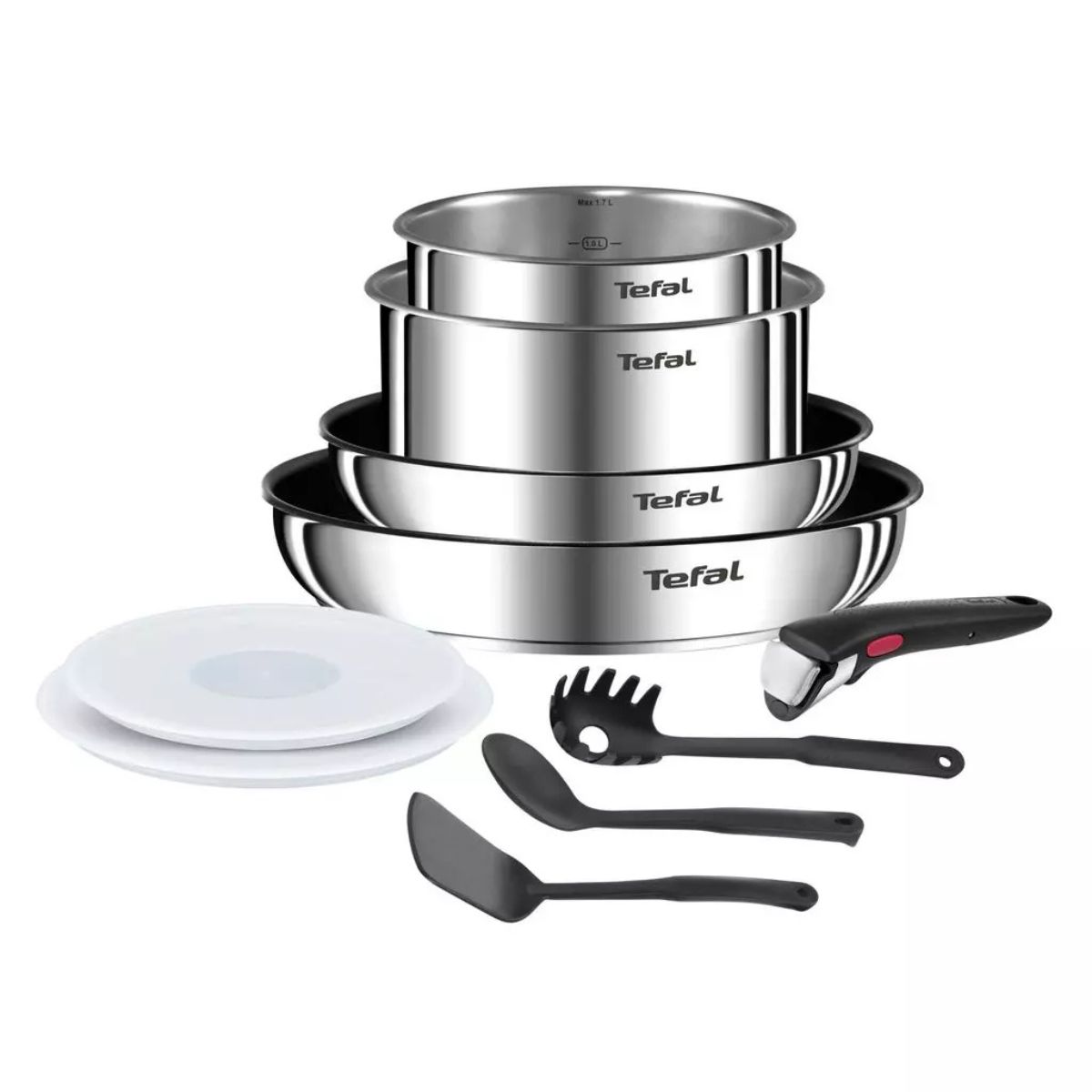 Tefal Ingenio Set 10 Piezas - Sartenes y Cazos Antiadherentes, Mango Extraíble, Diseñ