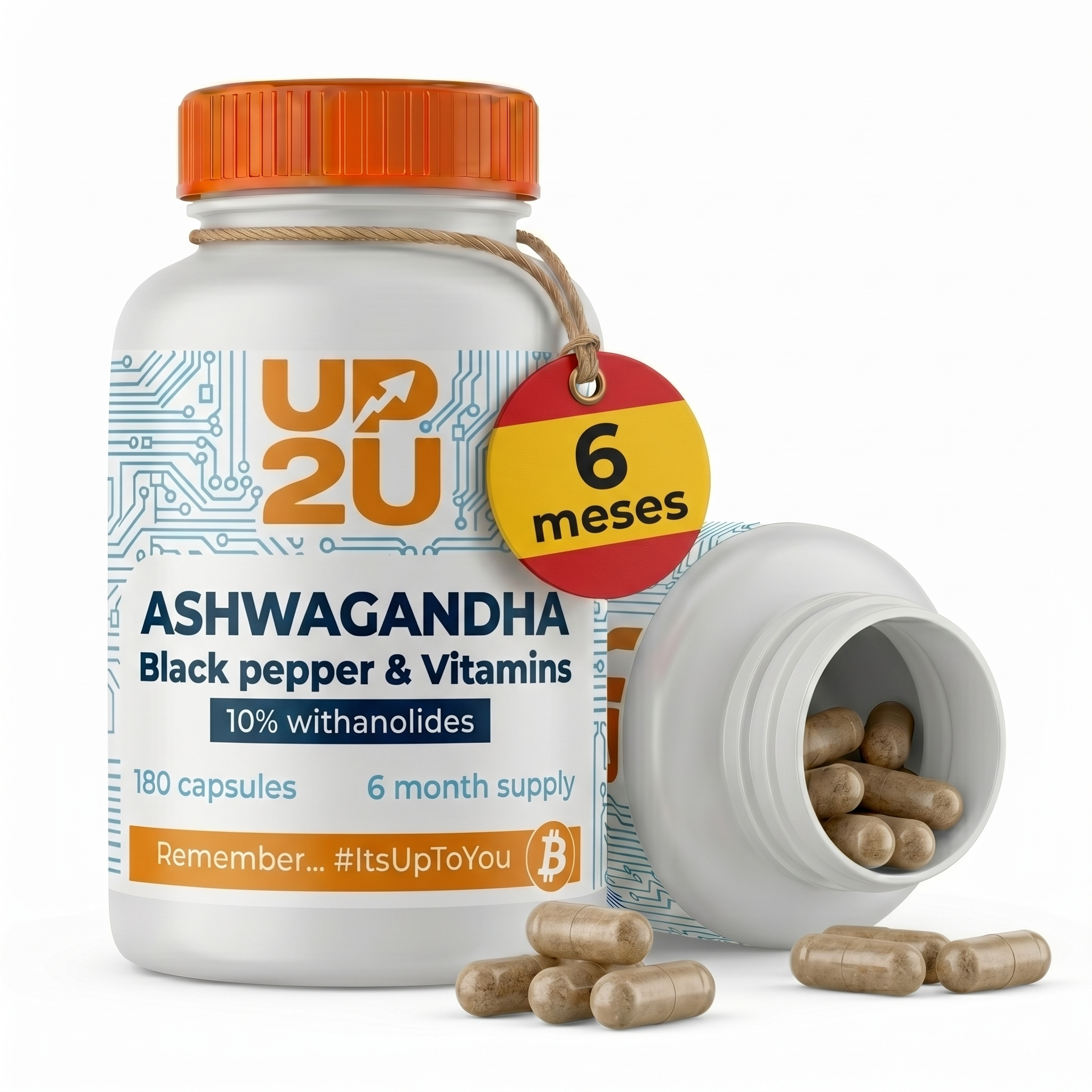 Ashwagandha con Pimienta Negra y Vitaminas B, 600 mg 10% Withanólidos, UP2U Nutrition