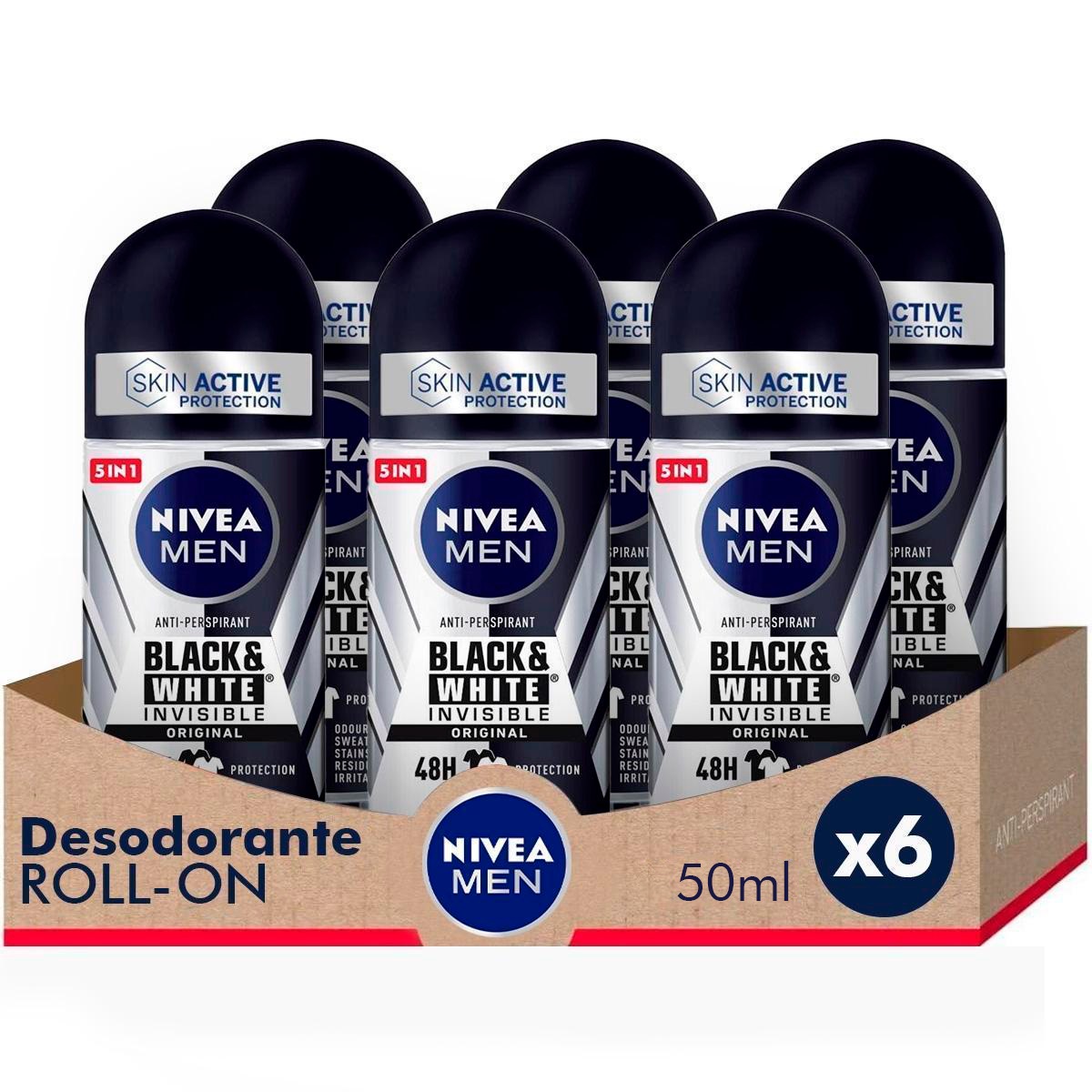 NIVEA MEN Pack ahorro - Black & White Invisible Original Roll on Desodorante para hom