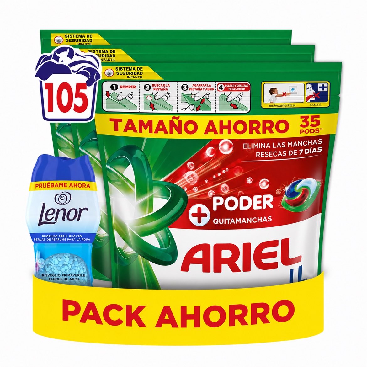 ARIEL Pods Oxi 105 o 132 Lavados + Perlas 150 gr