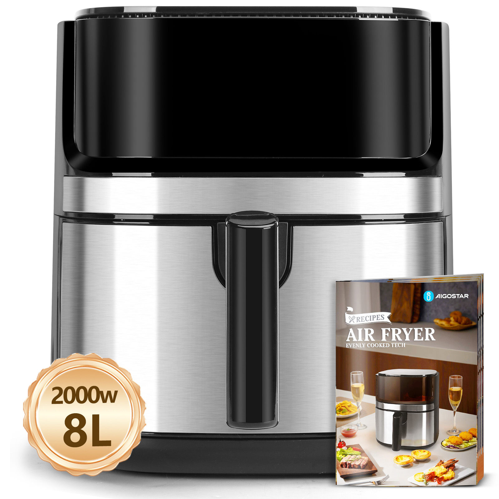Aigostar Freidora de Aire 8L con Ventana - 2000W Doble Calentamiento, 10 Programas, C