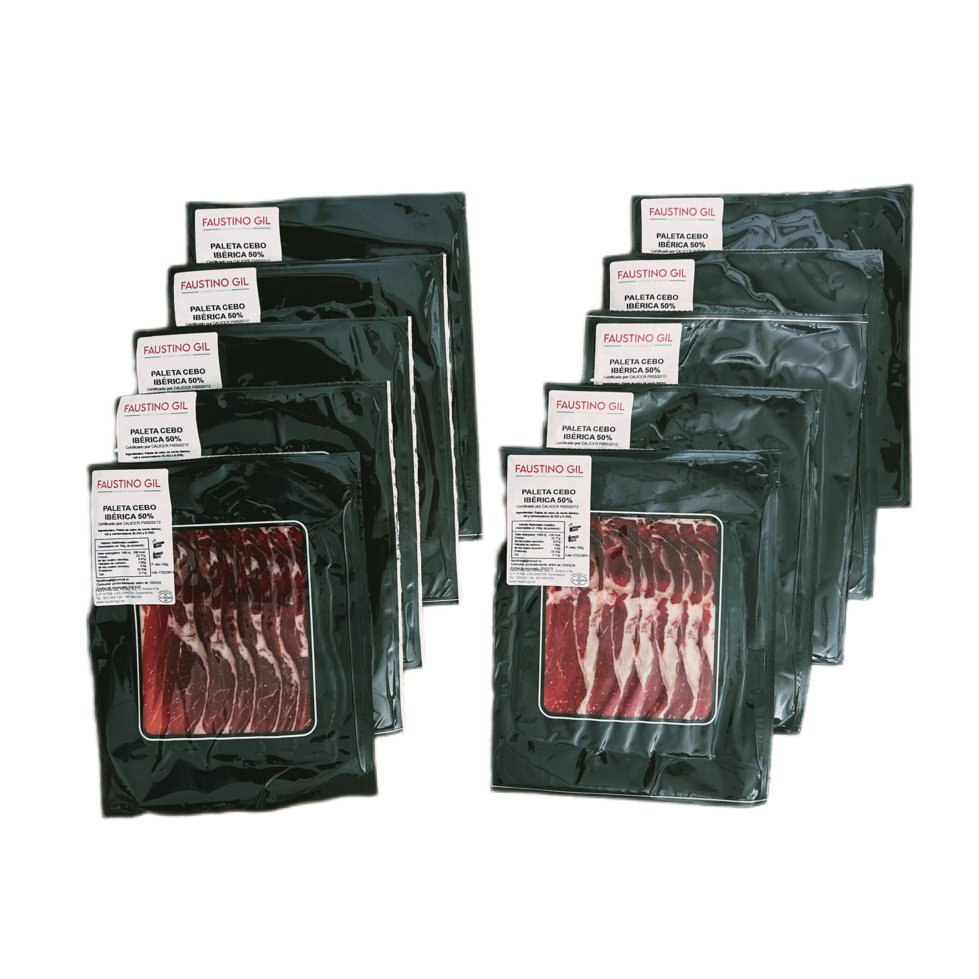 FAUSTINO GIL Paleta Ibérica Cebo 50% Raza Ibérica Loncheada - 10 Sobres de 100g - Ela