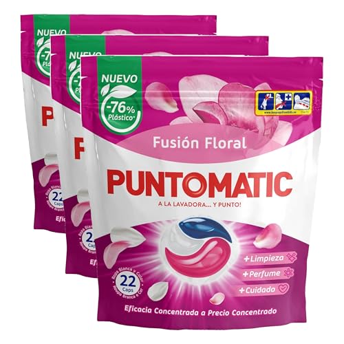 PUNTOMATIC | Cápsulas Tricámara Floral | Detergente Lavadora para Ropa Blanca y de Co
