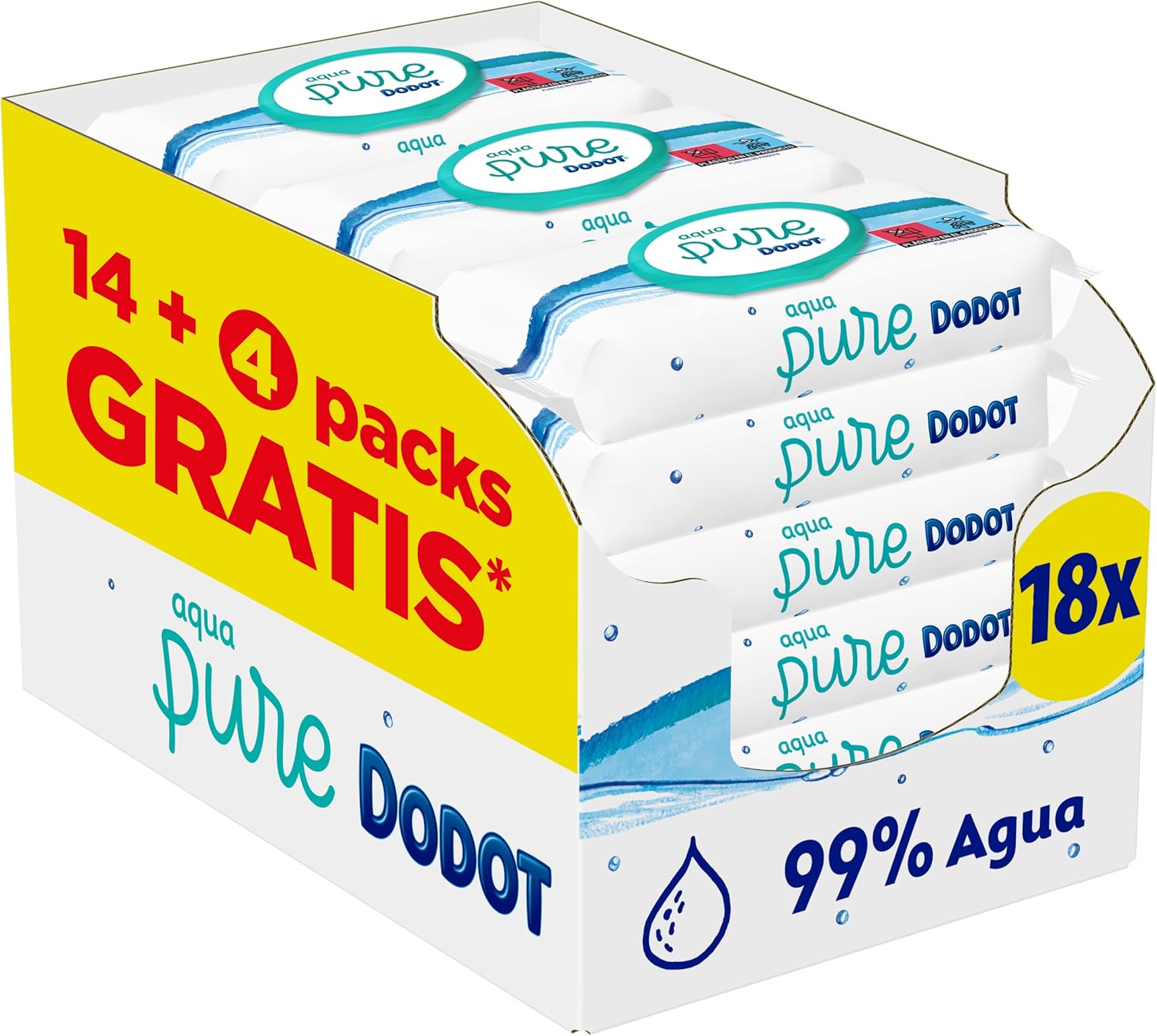 Dodot Aqua Pure Toallitas Bebé con 99% Agua 18 Paquetes (TOTAL 864 toallitas)