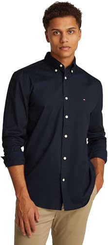 Tommy Hilfiger Core Flex Poplin Solid RF Shirt MW0MW39988 L/S Camisa para Hombre, Azu