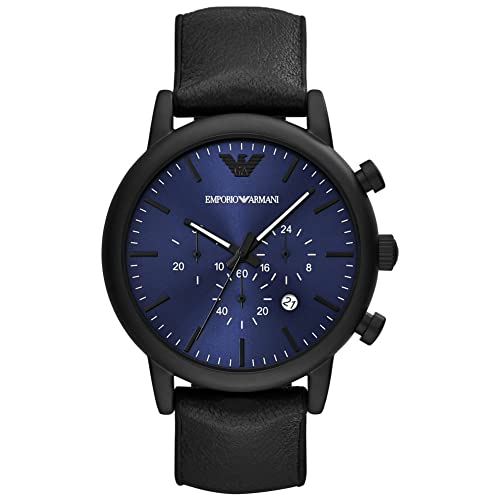 Emporio Armani Reloj Hombre, Movimiento de cuarzo, 46MM Caja de acero negro con corre