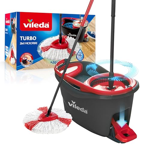 Vileda Turbo - Set de fregado con Cubo con Pedal - Palo telescópico 85-123 cm - Siste
