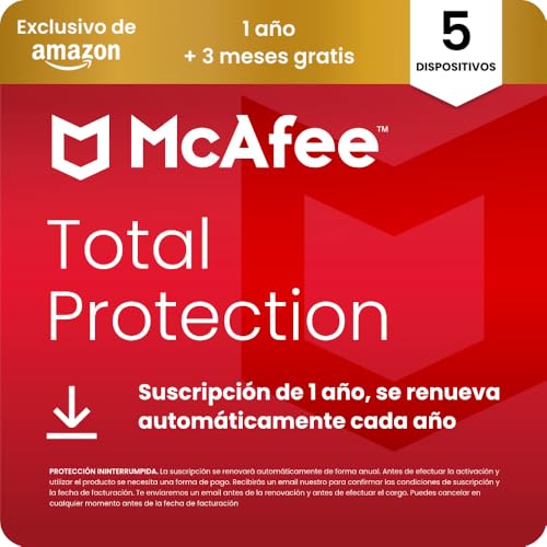 McAfee Total Protection para 5 Dispositivos 2026, 15 meses, Exclusivos de Amazon | An