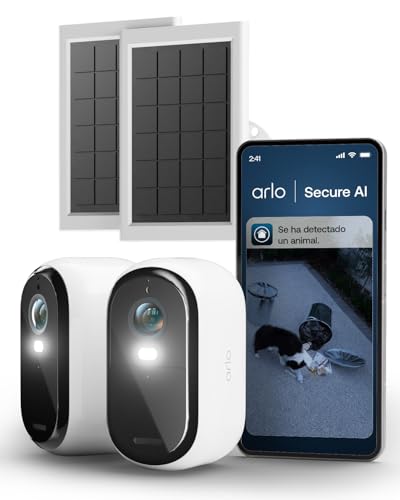Arlo Essential 3 HD + 2 Paneles solares, cámara WiFi Exterior, batería de 6 Meses, vi