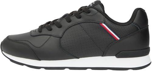 Tommy Hilfiger Runner Icon Leather Fm0fm05740 - Tenis Bajos para Hombre, Black, 42 EU