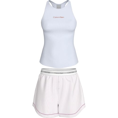 Calvin Klein V Day Tank Short Set Lv00Qs7580 Conjunto, White (Classic Wht W Echo Stri