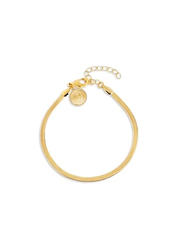 SINGULARU - Pulsera Lisse S. Acero con Acabado en Baño de Oro de 18 Kt. Cadena Plana.