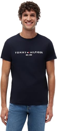 Tommy Hilfiger Camiseta de Manga Corta para Hombre Core Tommy Logo Cuello Redondo, Az