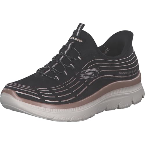 Skechers Mujer Summits Plus Soft Luster Zapatillas, Black Mesh/Rose Gold Trim, 35 EU 