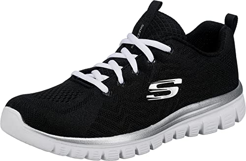Skechers Graceful Get Connected Regular, Zapatillas Mujer, Black Mesh White Trim, 39 