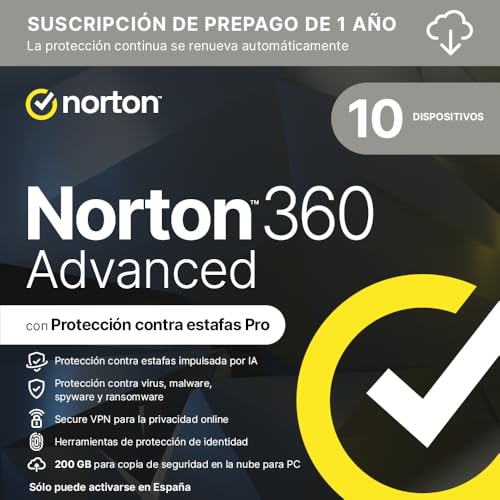Norton 360 Advanced 2026 │ 10 Dispositivos │ 12 meses renovación automática │ Social 