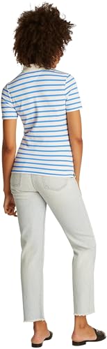 Tommy Hilfiger Polo de Manga Corta para Mujer Slim Fit, Multicolor (Ecru/Blue Spell S