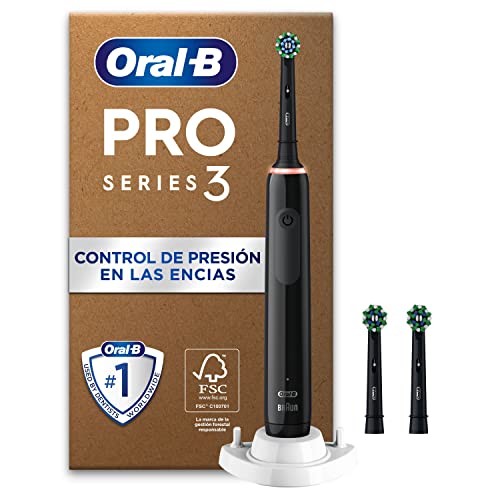 Oral-B Pro 3 Cepillo de Dientes Eléctrico con 3 Cabezales, Negro - Mango Recargable, 