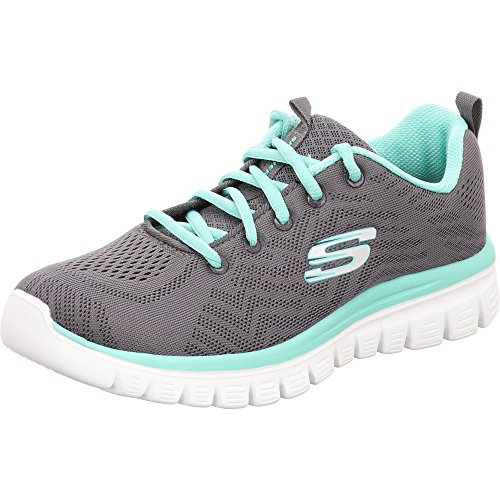 Skechers Graceful Get Connected Regular, Zapatillas Mujer, Charcoal Mesh Green Trim, 