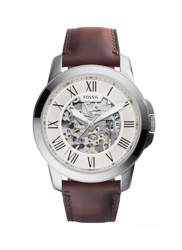 Fossil Reloj para hombre Grant, movimiento automático, caja de acero plateado de 45mm