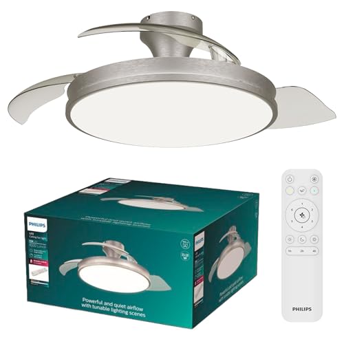 PHILIPS Atlas Lámpara de Techo con Ventilador Aspas Retráctiles LED, 3 Aspas, 106 Cm 