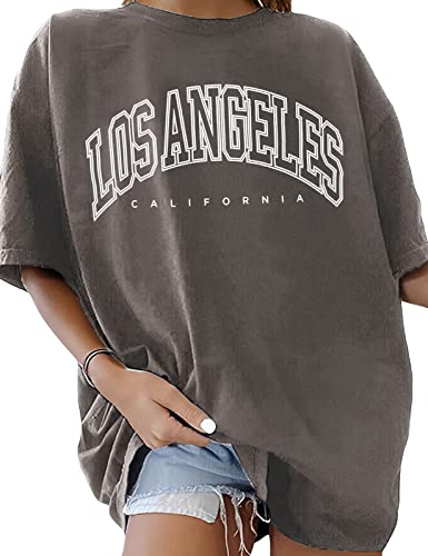 Niwicee Oversize Camiseta Mujer T-Shirt con Impresión de Carta Mangas Cortas Cuello R