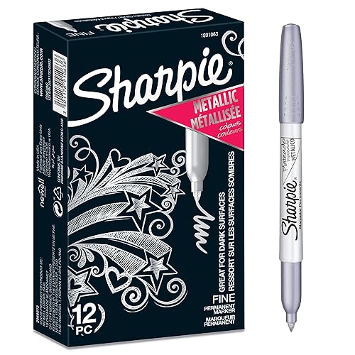 Sharpie rotuladores metálicos permanentes | punta fina | tinta plateada | caja de 12 