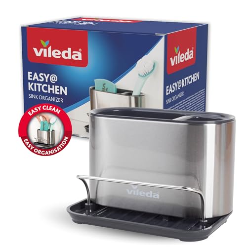 Vileda Organizador de Fregadero de Acero Inoxidable con Soporte para Esponja, práctic