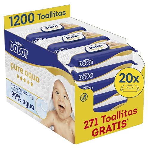 Dodot Pure Aqua Nuevo Toallitas con Textura para Bebé, 20 Paquetes de 60 Unidades = 1
