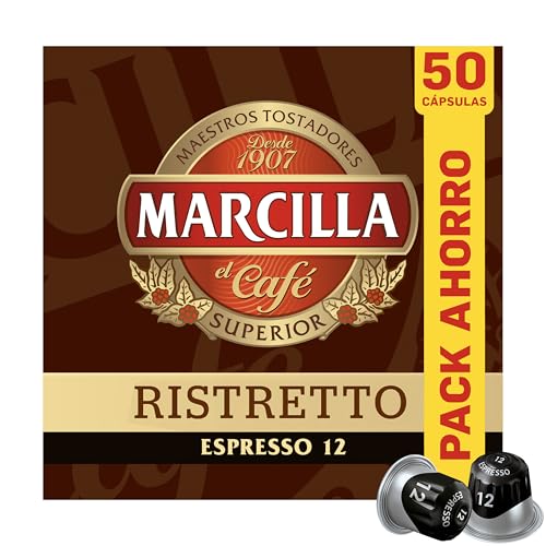 Marcilla Cápsulas de Café Ristretto | Intensidad 12 | 50 Cápsulas Compatibles Nespres