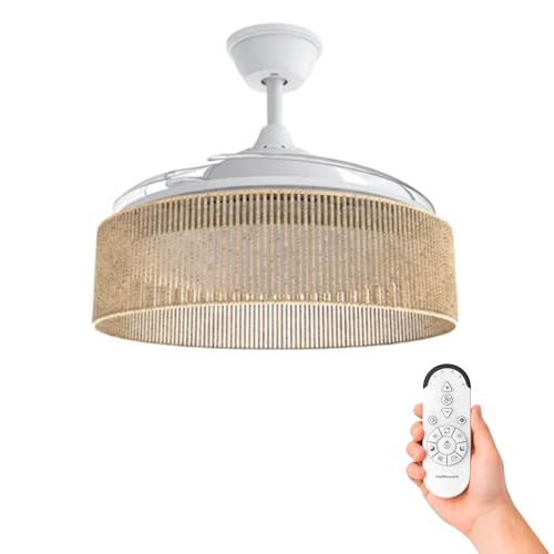Mellerware - Ventilador de Techo con Luz y Lámpara Brizy Bright Rattan Sand | 3 Aspas