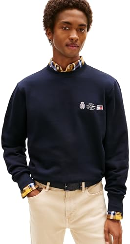 Tommy Hilfiger Sweatshirt Hombre Small Crest Outline con Cuello Redondo, Azul (Desert