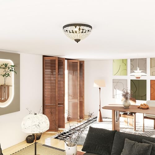 HOMCOM Lámpara de Techo de Cristal Clásica con 2 Casquillos E14 40W Plafón de Techo V