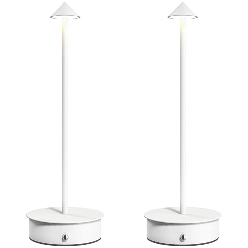 HOMCOM Juego de 2 Lámparas de Mesa Recargables por USB Regulables Blanco ❗️ 🇪🇸
