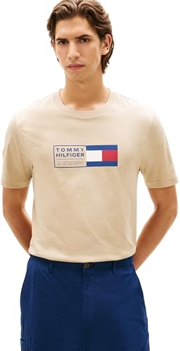 Tommy Hilfiger Camiseta Love Text Box para Hombre, MW0MW42366, Color Caqui, Talla L ❗