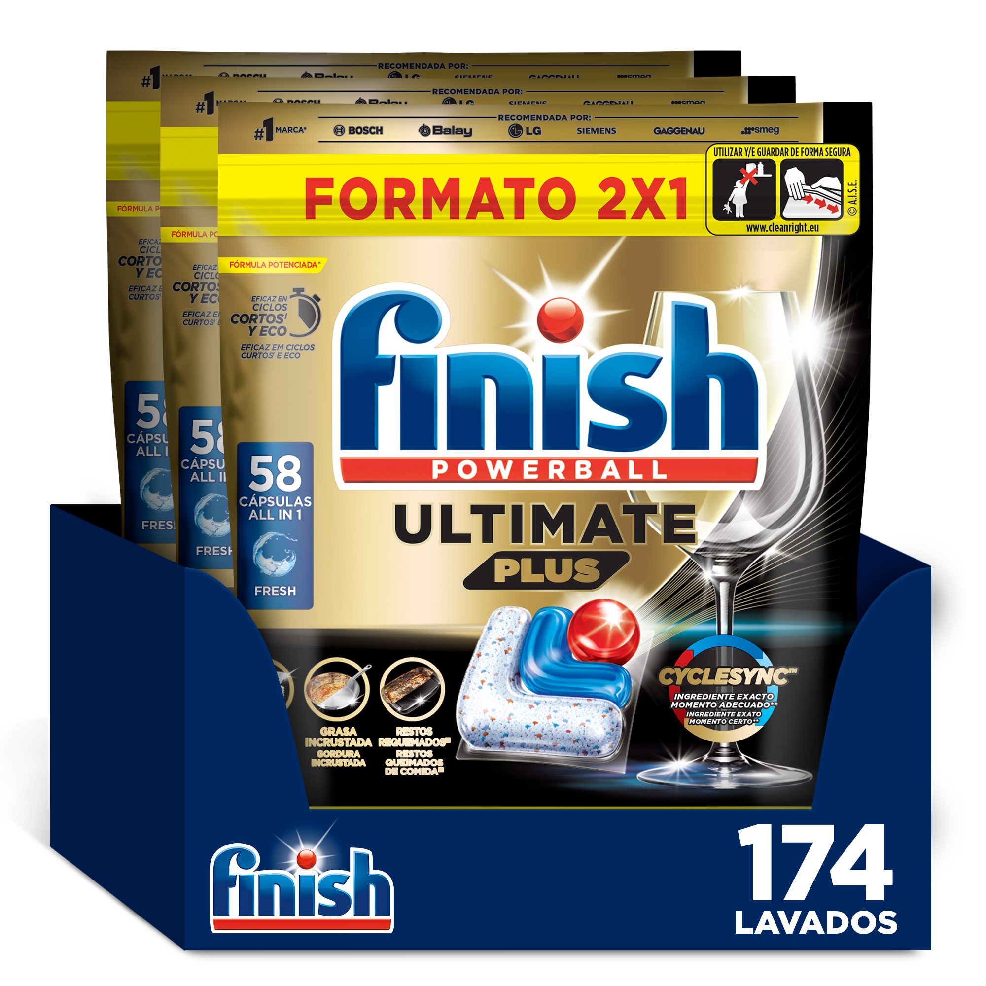 Finish Powerball ULTIMATE PLUS ALL IN 1 x116 x174 x232 Pastillas para Lavavajillas, L