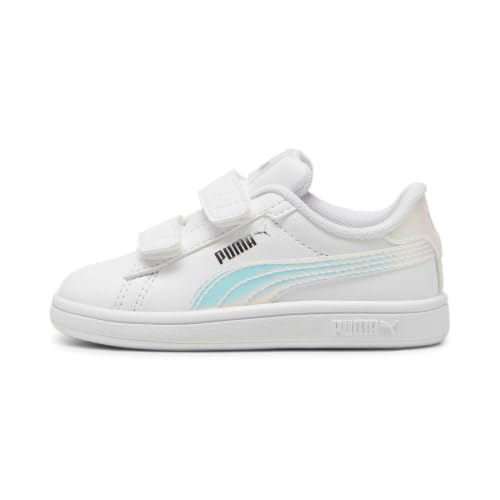 PUMA Unisex Kids Smash 3.0 Holo 2.0 V INF Sneaker, PUMA White-Mauve Mist-PUMA Silver,