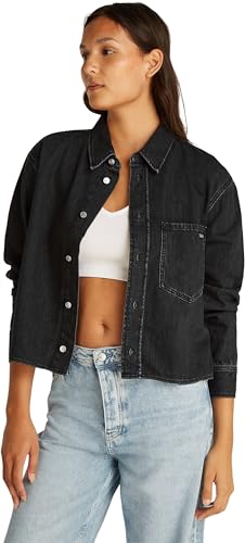 Calvin Klein Camisa Vaquera Mujer Cropped Dad Denim Shirt con Bolsillo en el Pecho, N