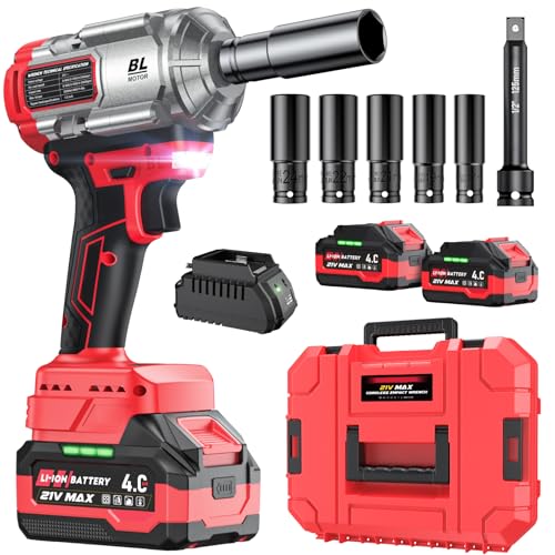 XIAZIR Llave de impacto a bateria 1200 N·m, pistola de impacto bateria, 21V 4.0Ah×2 b