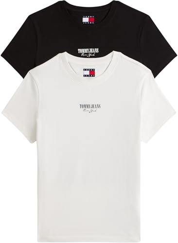 Tommy Jeans Camisetas de Manga Corta Pack de 2 Mujer Essential Logo tee Cuello Redond