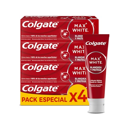Colgate Max White Blanquea y Protege Pasta de Dientes 4 x 75ml, Dentífrico Blanqueado