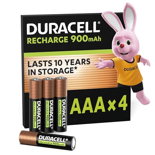 DURACELL AAA Pilas Recargables (Paquete de 4) 1.2V, 900 mAh NiMH | Pilas recargables 