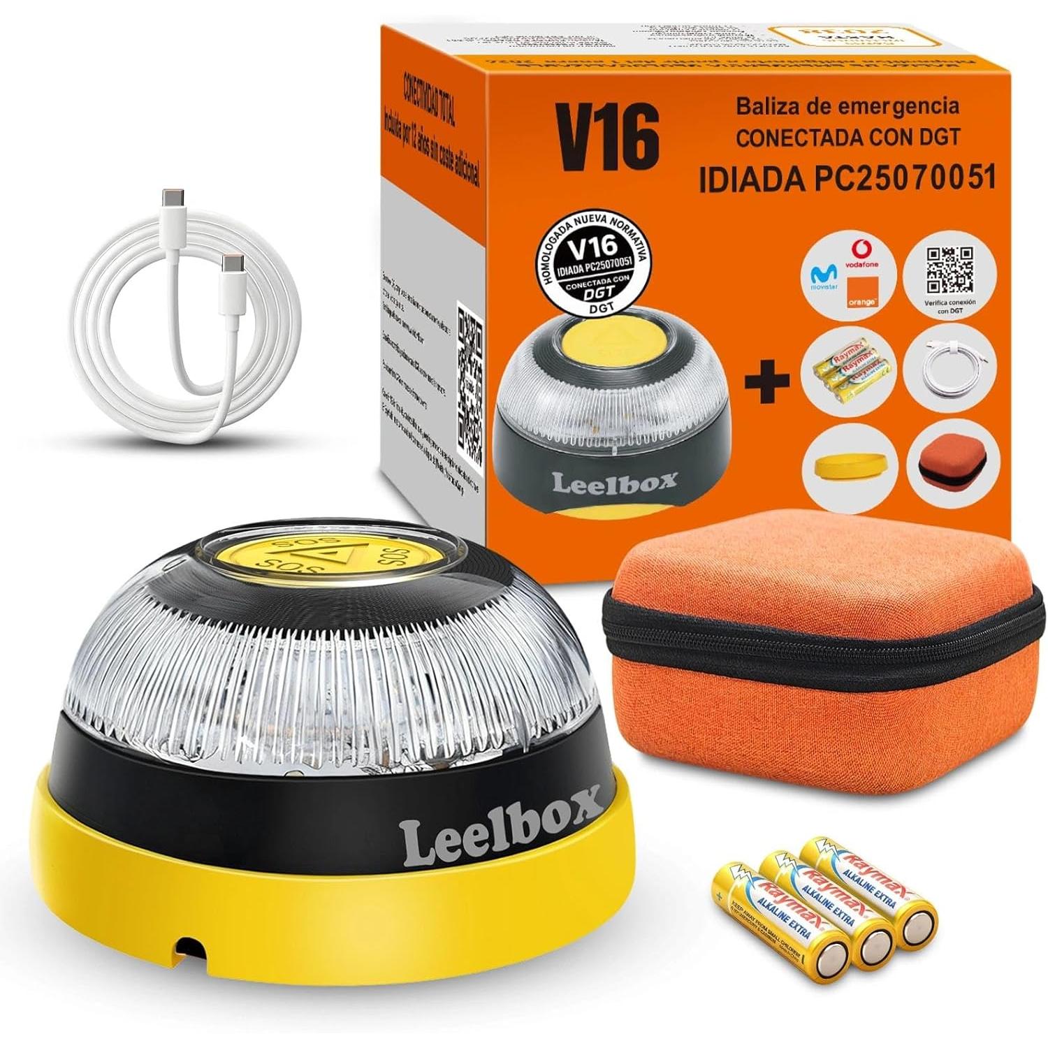LEELBOX Baliza V16 Geolocalización DGT 3.0 Led Conexíon Bateria GPS Homologada por DG