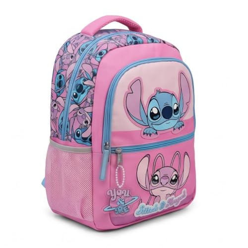 Mochila Escolar Stitch Niña - Mochila Infantil Rosa con Bolsillo Frontal y Laterales 